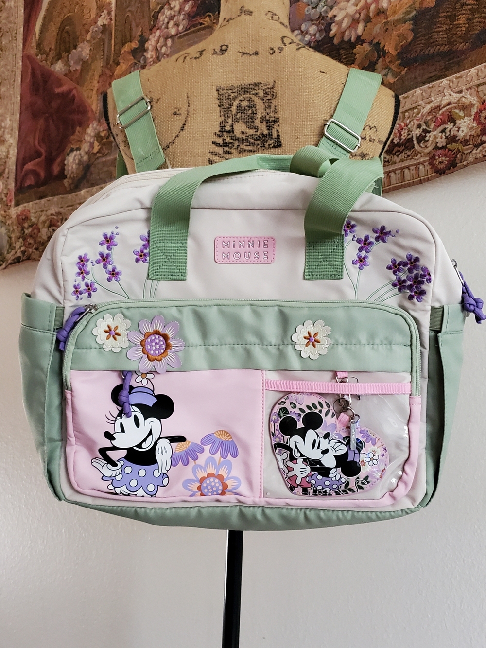 Disney Minnie Mouse Floral Convertible Tote Backpack Charm
